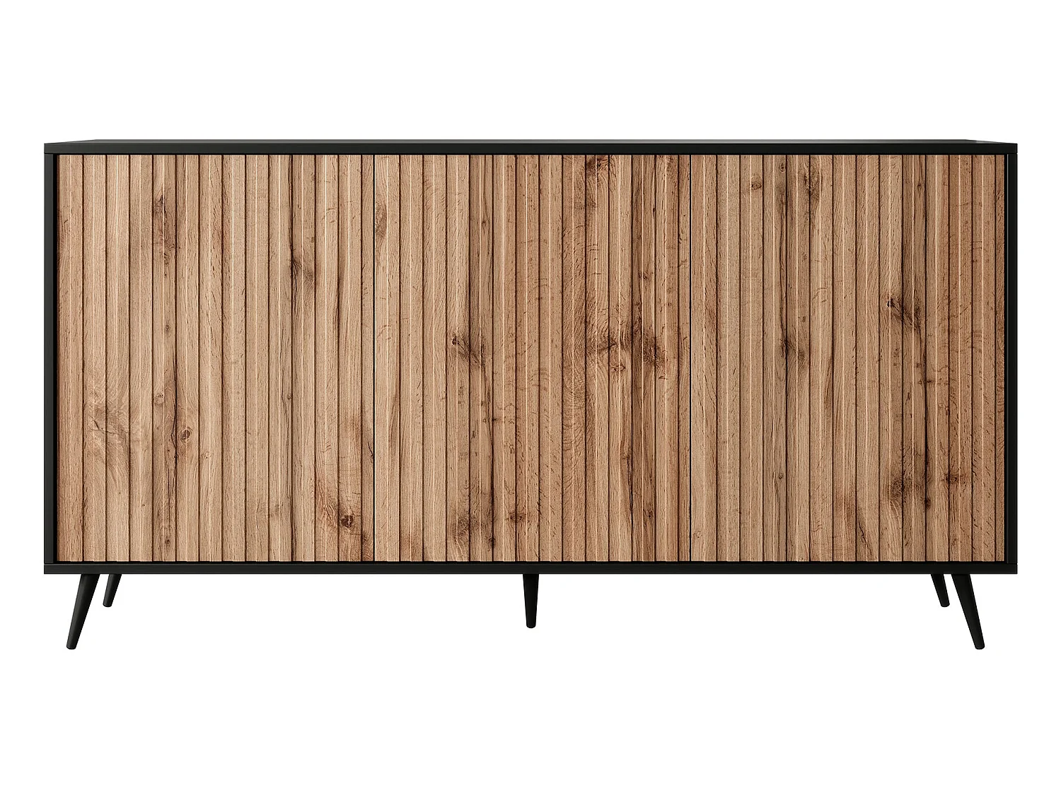 Buffet avec façades à lamelles - 154 cm - noir / chêne wotan - BELLO