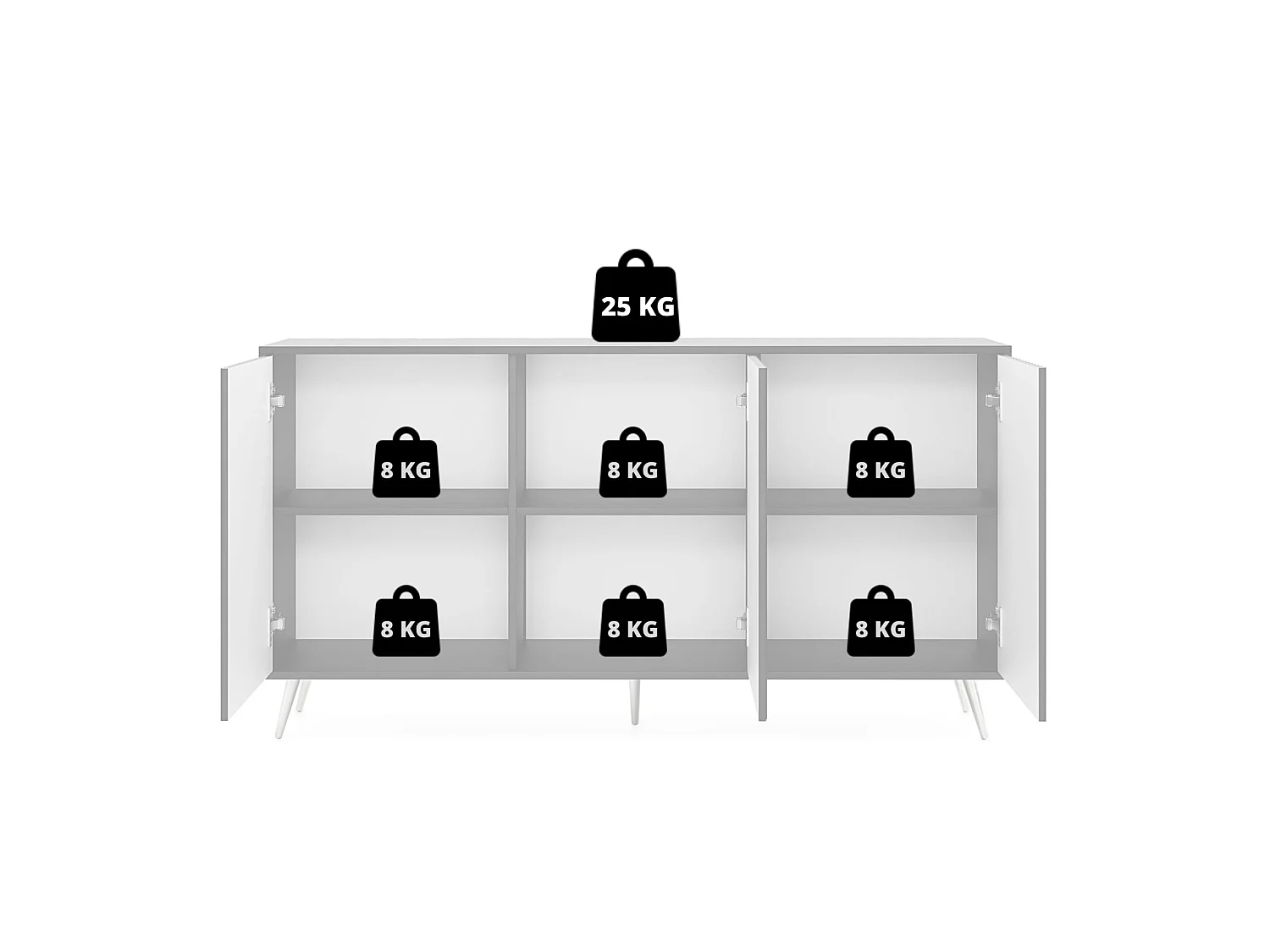 Buffet avec façades à lamelles - 154 cm - noir / chêne wotan - BELLO