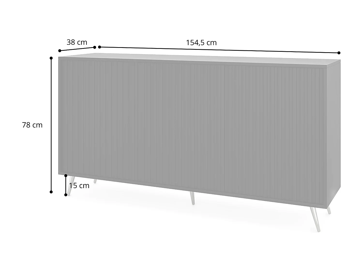 Dressoir met lamellenfronten - 154 cm - zwart / wotan eiken - BELLO
