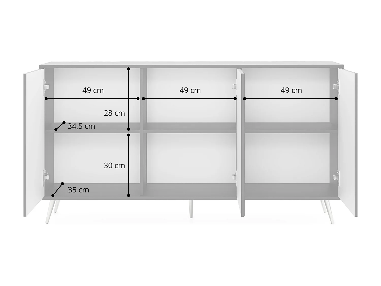 Dressoir met lamellenfronten - 154 cm - zwart / wotan eiken - BELLO