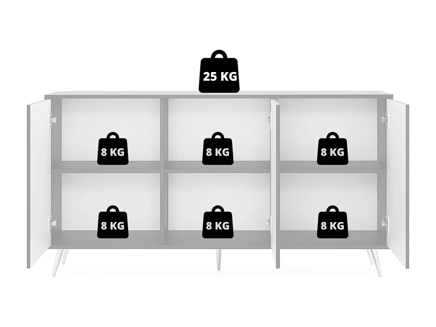 Sideboard mit Lamellenfronten - 154 cm - Schwarz / Wotaneiche - BELLO