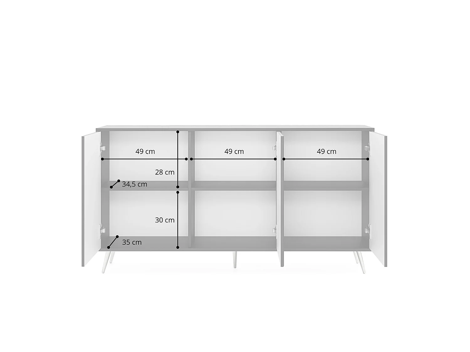 Buffet avec façades à lamelles - 154 cm - noir / chêne wotan - BELLO