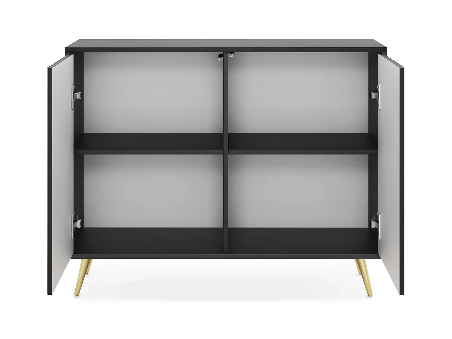 Dressoir met lamellenfronten - 104 cm - zwart met gouden poten - BELLO