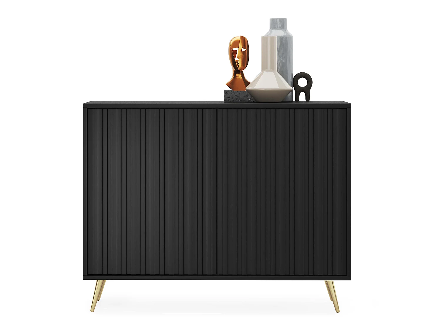 Dressoir met lamellenfronten - 104 cm - zwart met gouden poten - BELLO