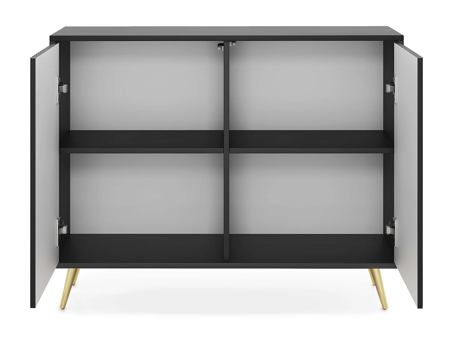 Buffet avec façades à lamelles - 104 cm - noir avec pieds dorés - BELLO