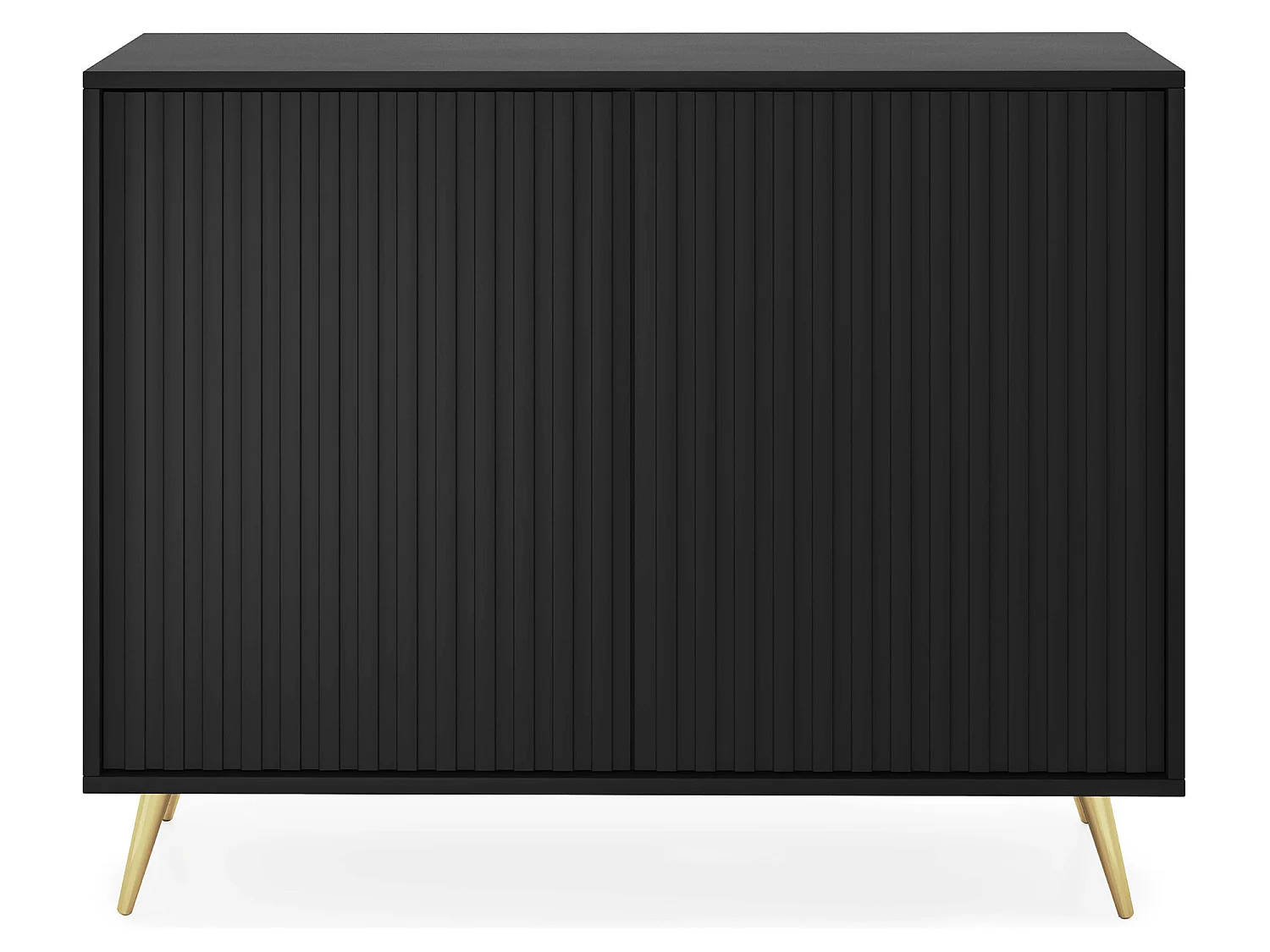 Buffet avec façades à lamelles - 104 cm - noir avec pieds dorés - BELLO