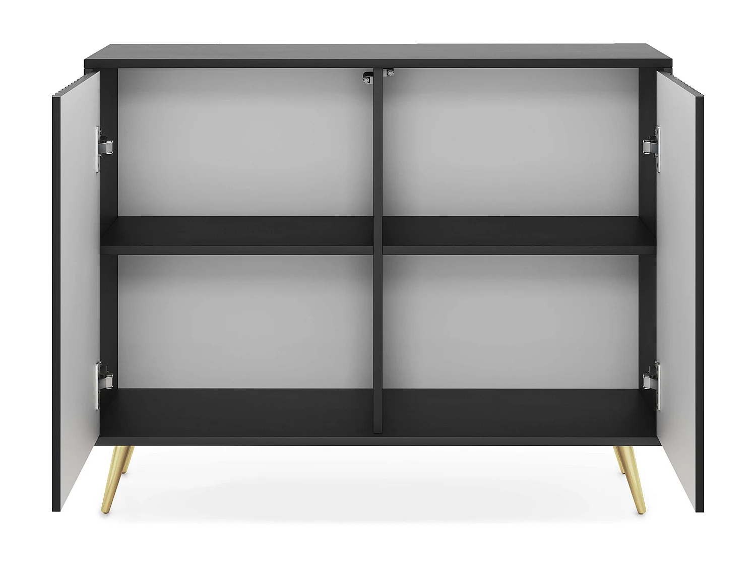 Sideboard mit Lamellenfronten - 104 cm - schwarz mit goldenen Beinen - BELLO