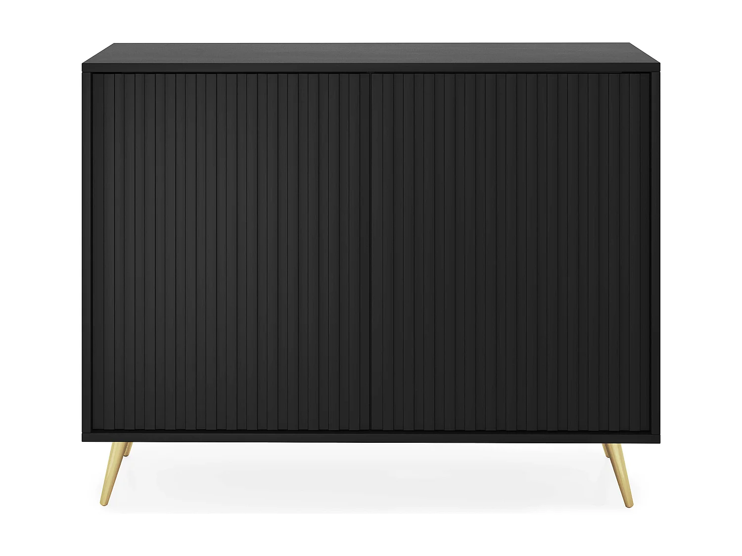Sideboard mit Lamellenfronten - 104 cm - schwarz mit goldenen Beinen - BELLO