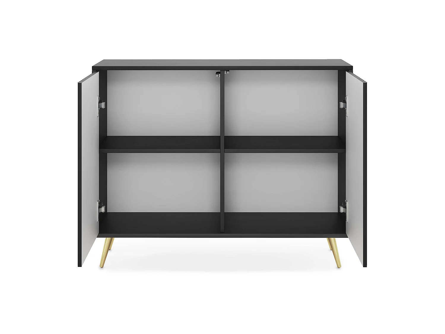 Buffet avec façades à lamelles - 104 cm - noir avec pieds dorés - BELLO