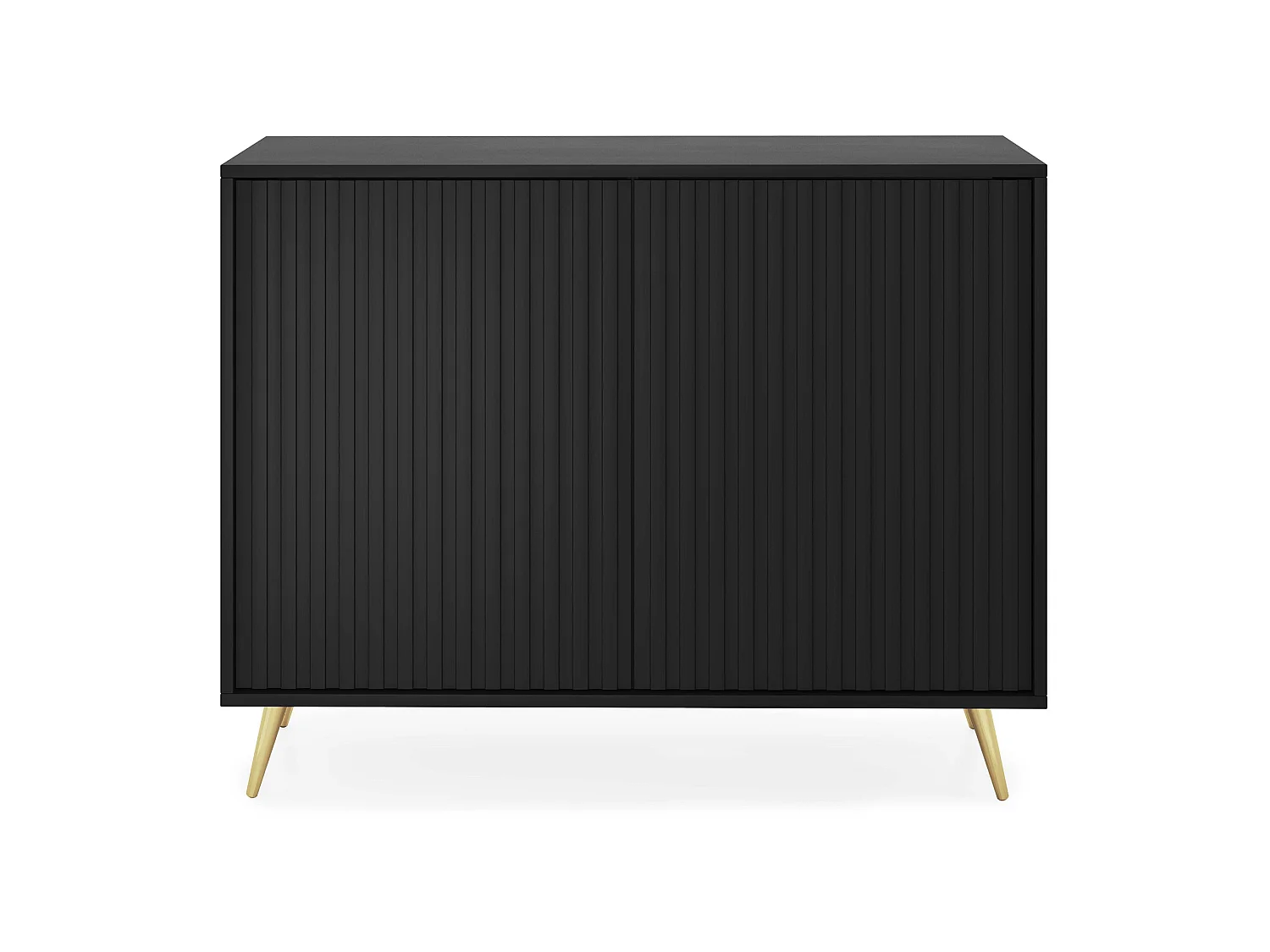 Buffet avec façades à lamelles - 104 cm - noir avec pieds dorés - BELLO