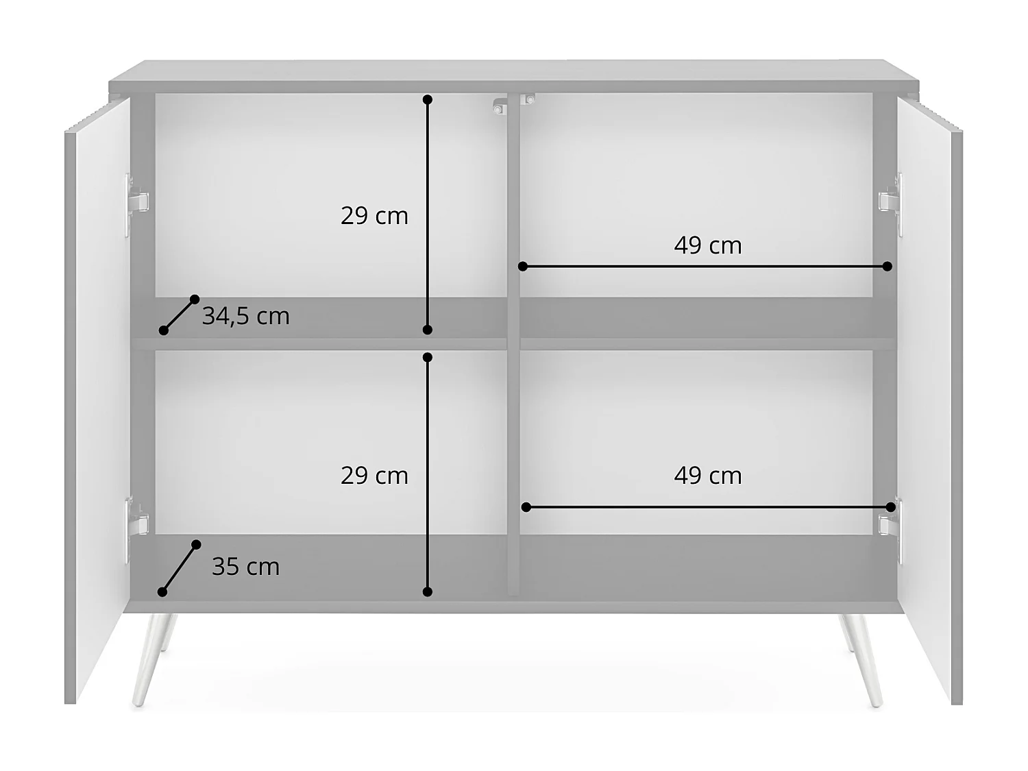 Sideboard mit Lamellenfronten - 104 cm - schwarz mit goldenen Beinen - BELLO