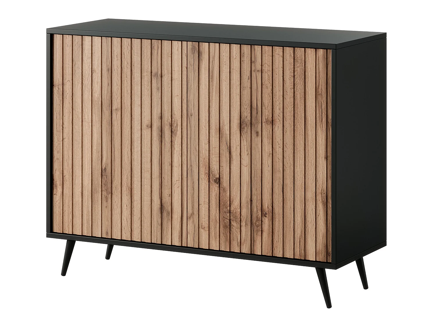 Sideboard mit Lamellenfronten - 104 cm - Schwarz / Wotaneiche - Bello