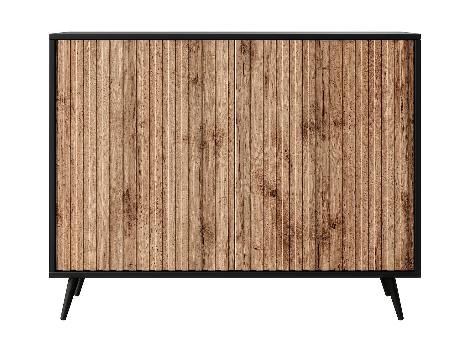 Sideboard mit Lamellenfronten - 104 cm - Schwarz / Wotaneiche - Bello
