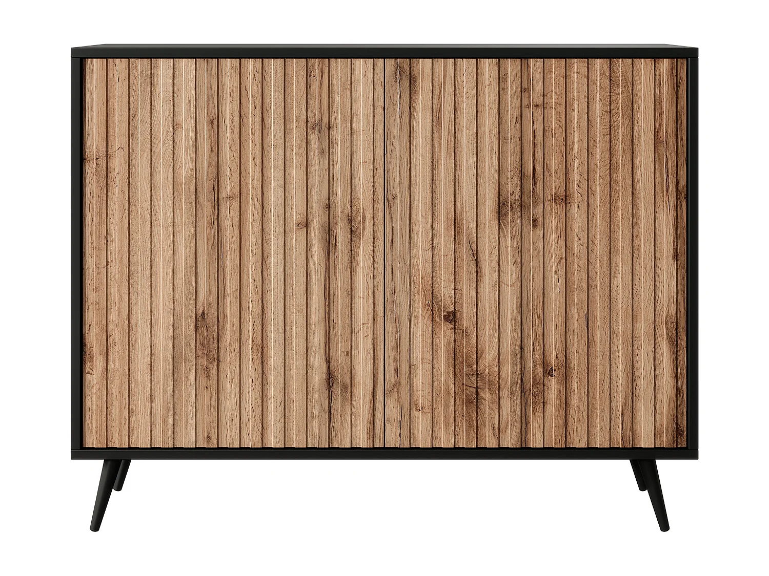 Buffet avec façades à lamelles - 104 cm - noir / chêne wotan - BELLO