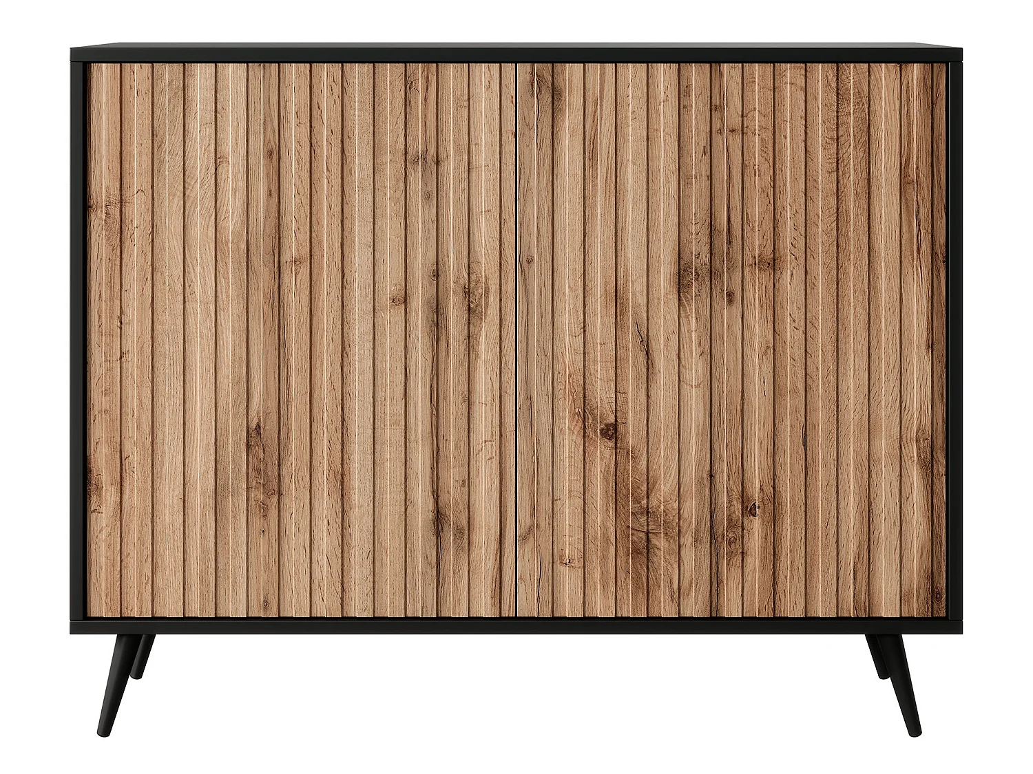 Buffet avec façades à lamelles - 104 cm - noir / chêne wotan - BELLO
