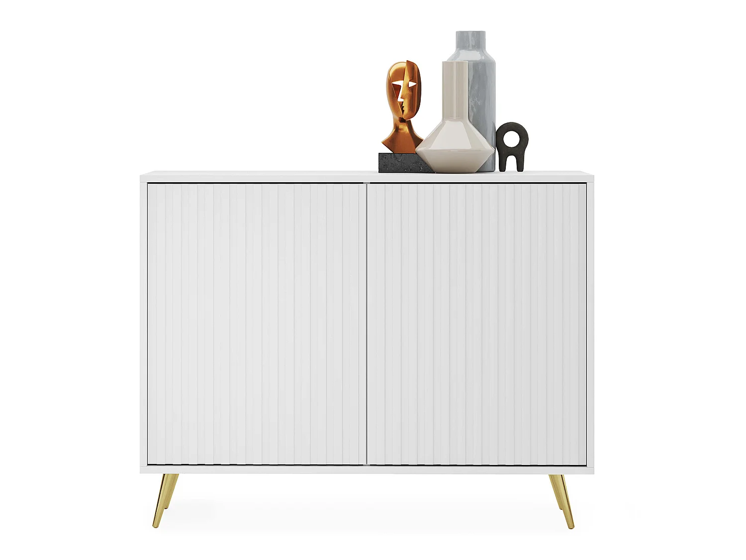 Dressoir met lamellenfronten - 104 cm - wit met gouden poten - BELLO