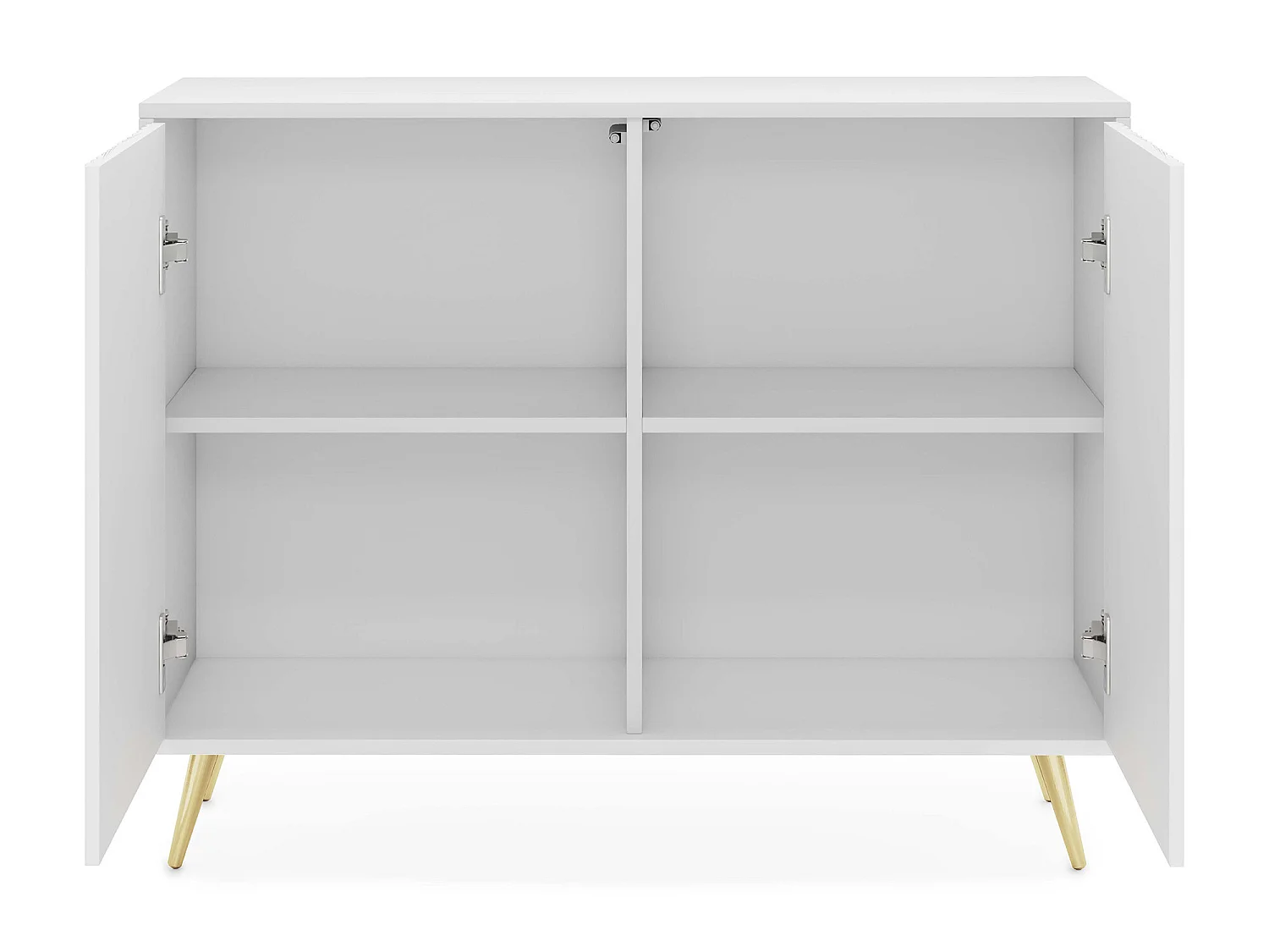 Buffet avec façades à lamelles - 104 cm - blanc avec pieds dorés - BELLO