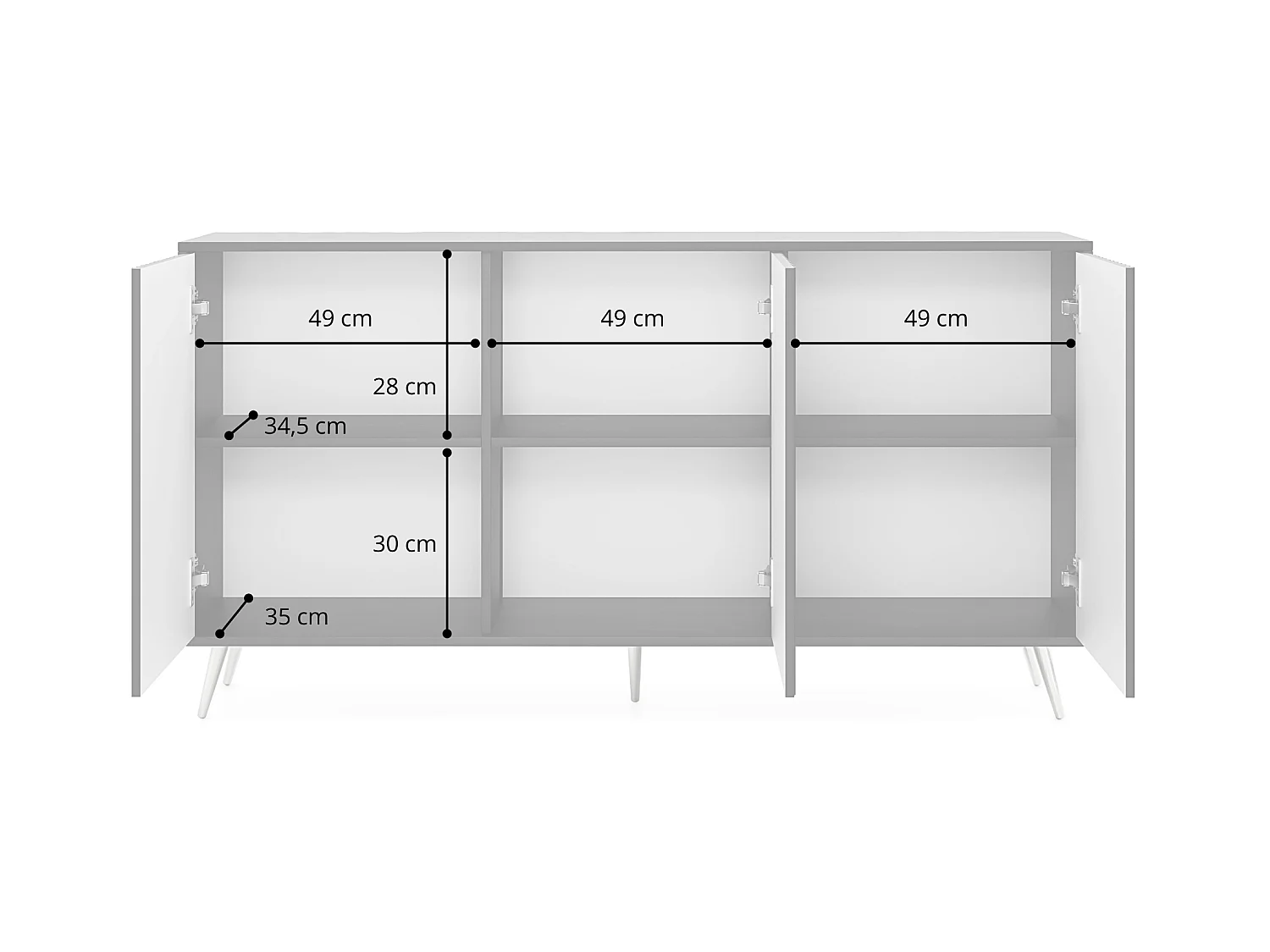 Sideboard mit Lamellenfronten - 154 cm - Weiß mit goldenen Beinen - Bello