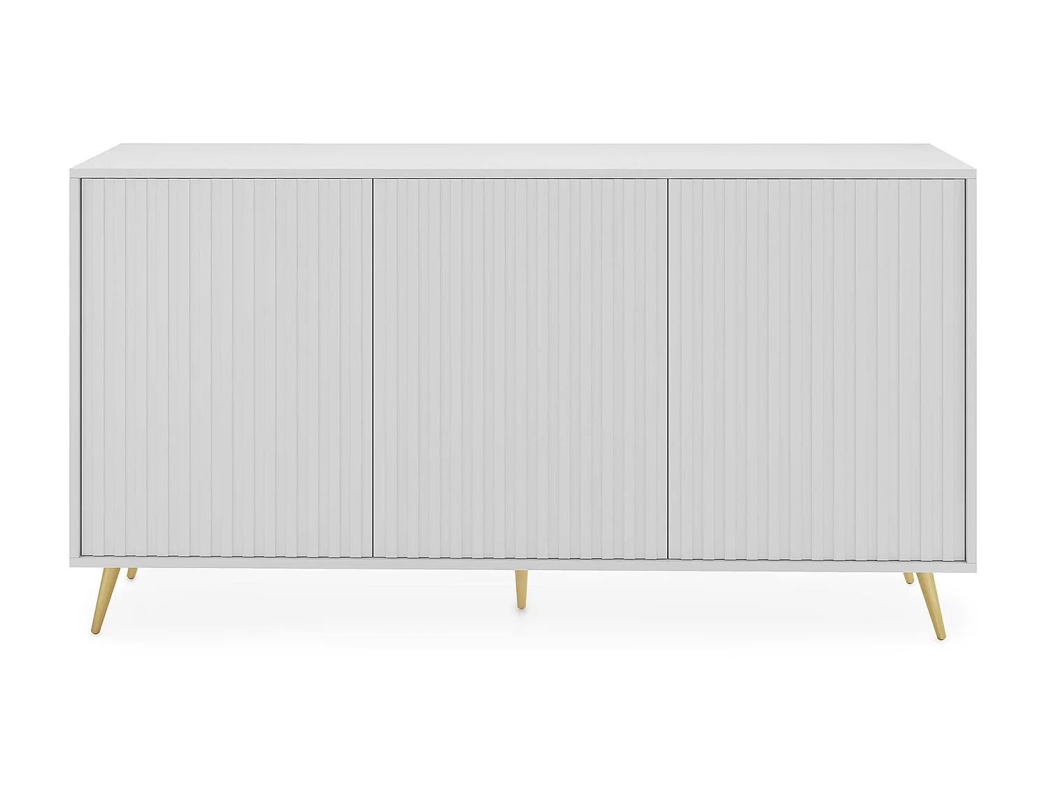Buffet avec façades à lamelles - 154 cm - blanc avec pieds dorés - BELLO