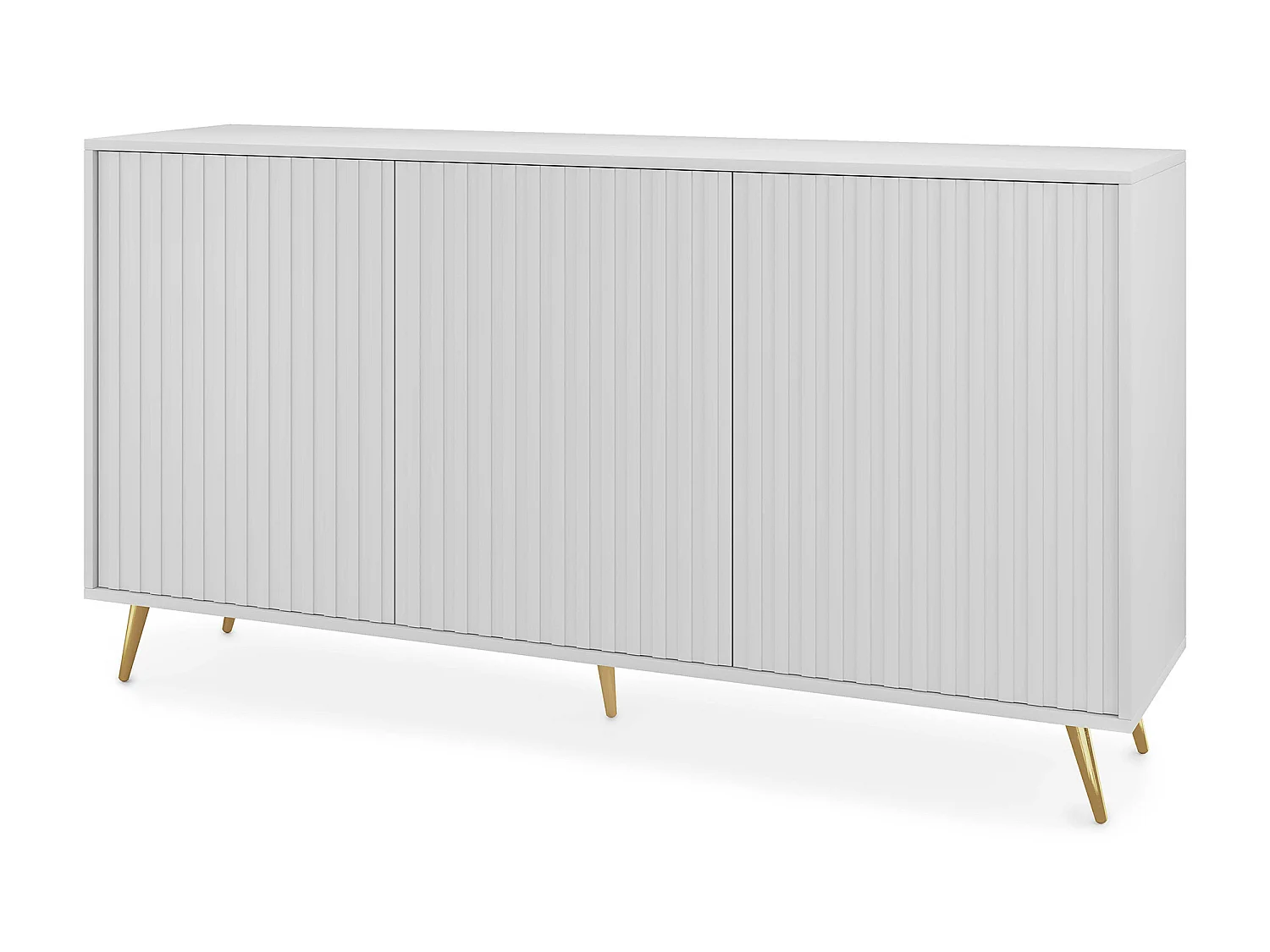 Buffet avec façades à lamelles - 154 cm - blanc avec pieds dorés - BELLO