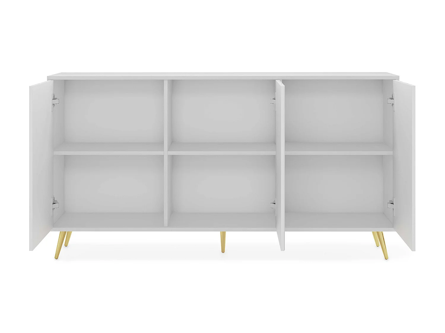 Buffet avec façades à lamelles - 154 cm - blanc avec pieds dorés - BELLO