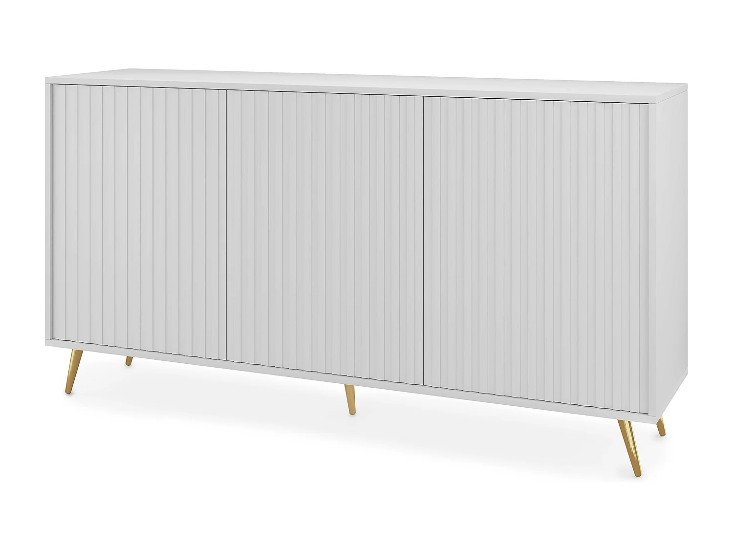 Sideboard mit Lamellenfronten - 154 cm - weiß mit goldenen Beinen - BELLO