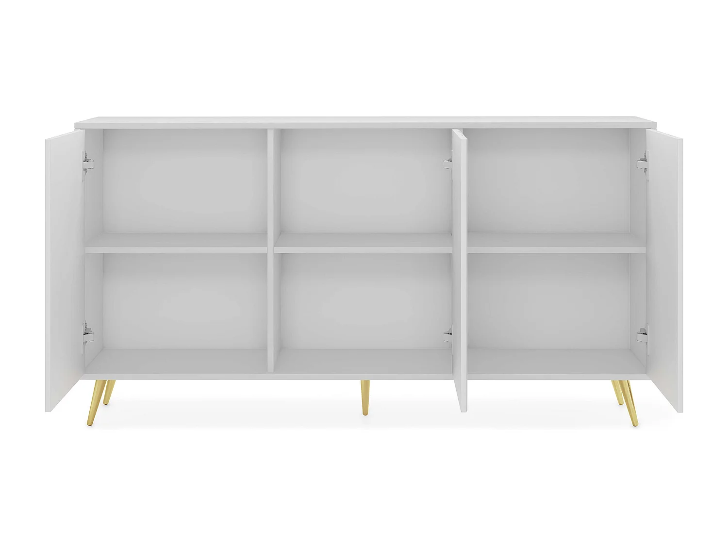 Sideboard mit Lamellenfronten - 154 cm - weiß mit goldenen Beinen - BELLO