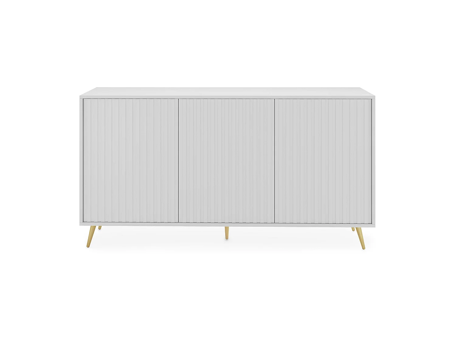 Buffet avec façades à lamelles - 154 cm - blanc avec pieds dorés - BELLO
