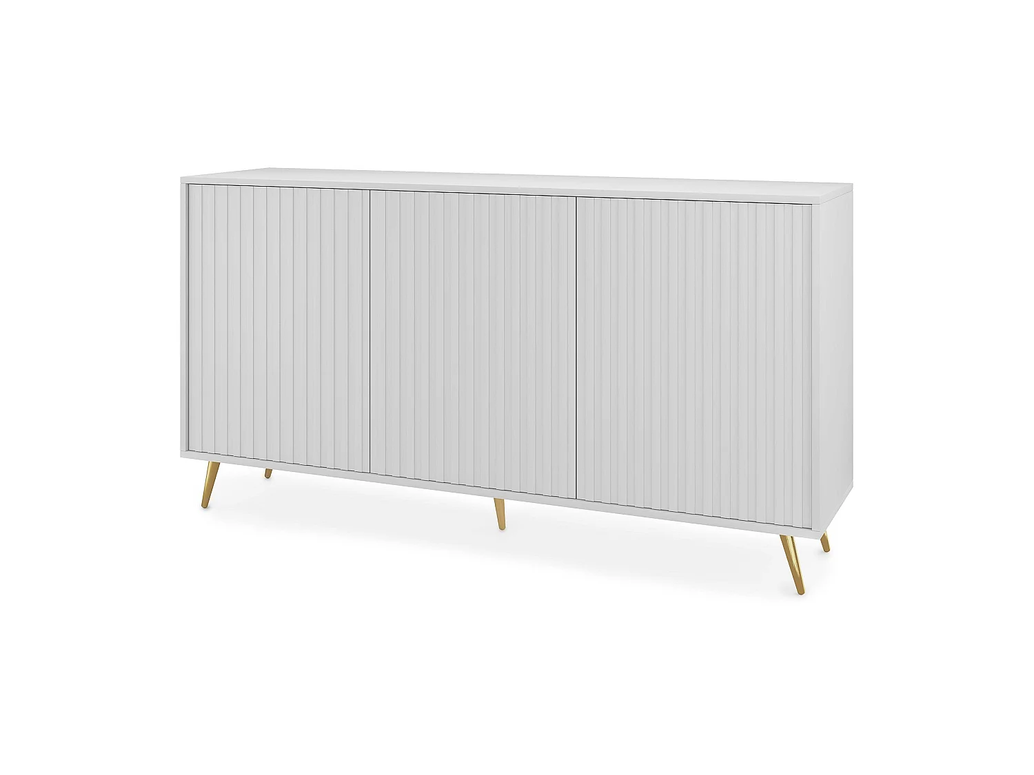 Buffet avec façades à lamelles - 154 cm - blanc avec pieds dorés - BELLO