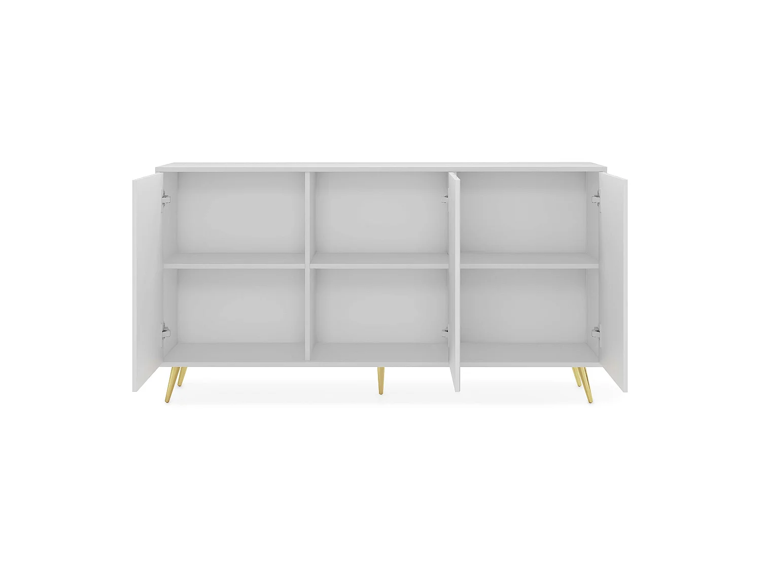 Buffet avec façades à lamelles - 154 cm - blanc avec pieds dorés - BELLO