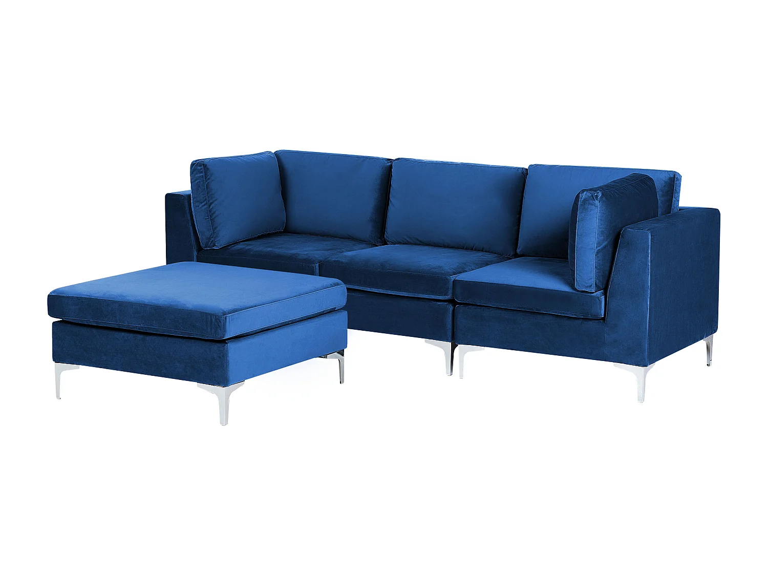 Canapé modulable 3 places EVJA Velours Bleu marine avec ottoman