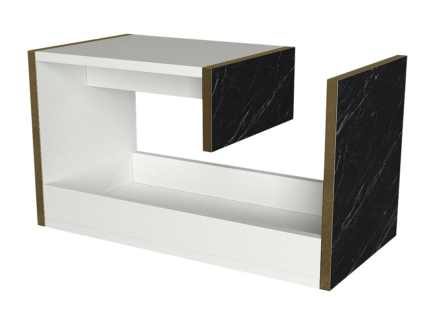 Table d'appoint de salon tamesis moderne blanc or noir 29,5x60x35 cm