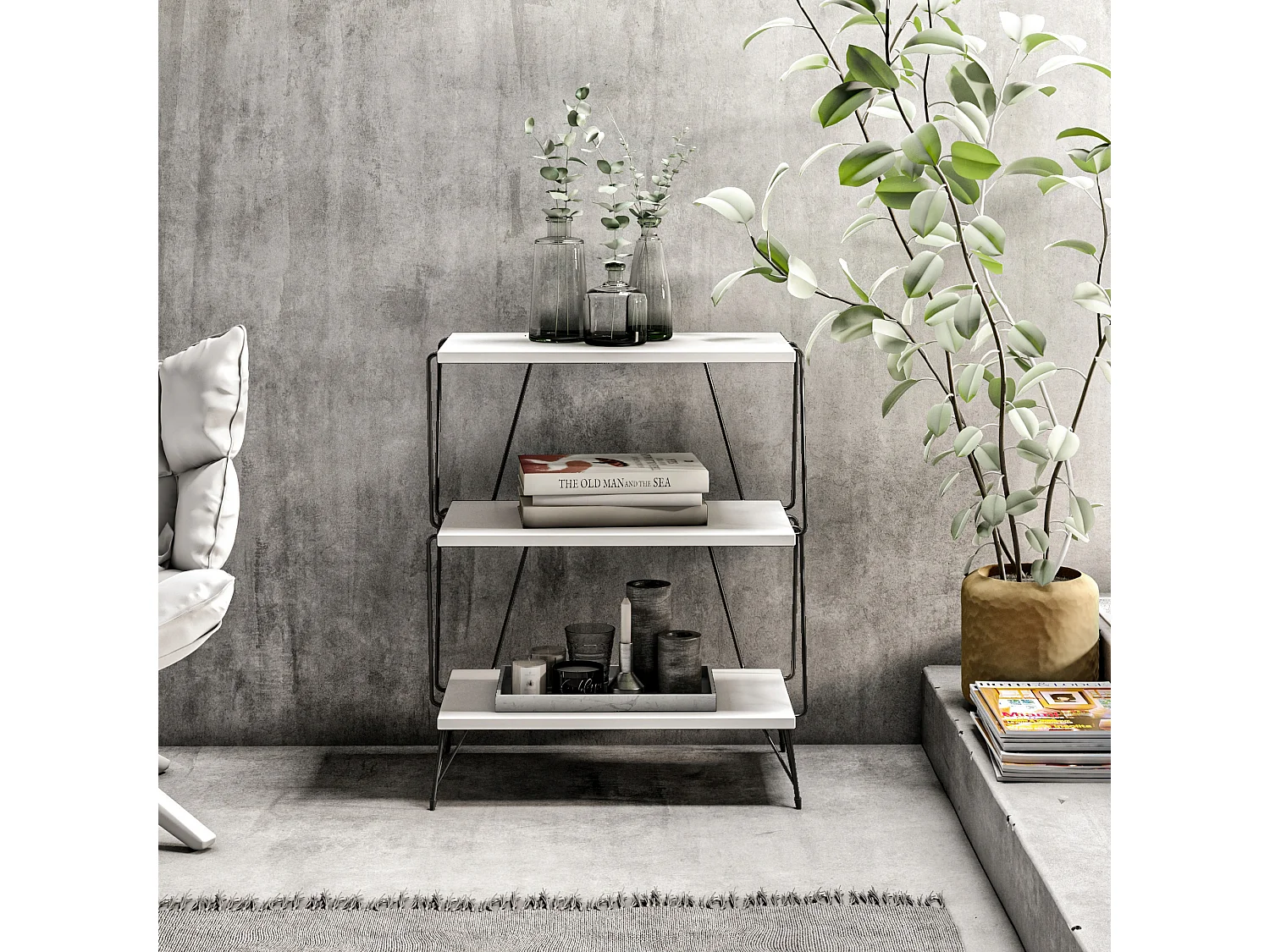 Table d'appoint de salon mississipi moderne blanc 48x75x31 cm
