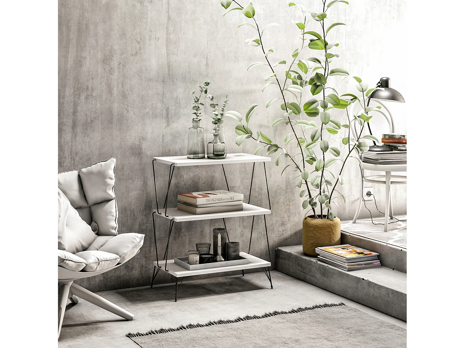 Table d'appoint de salon mississipi moderne blanc 48x75x31 cm