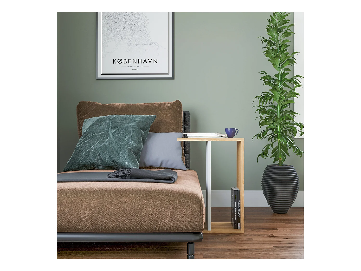 Table d'appoint de salon loira moderne chêne blanc 44,5x29,6x63,2 cm