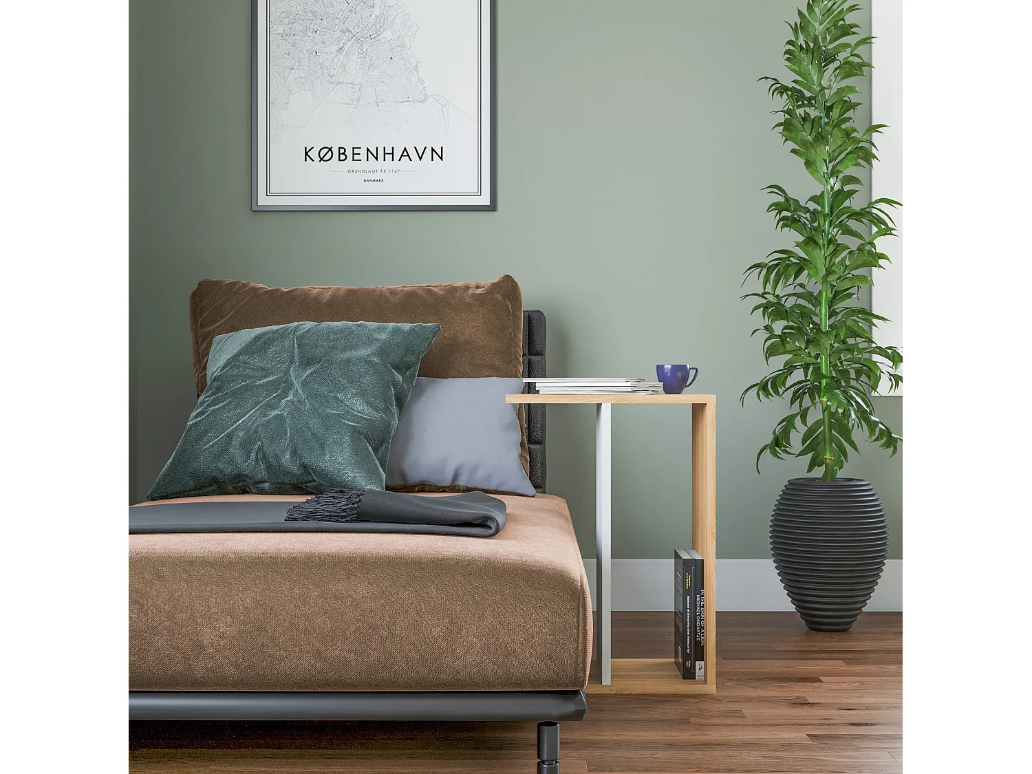 Table d'appoint de salon loira moderne chêne blanc 44,5x29,6x63,2 cm