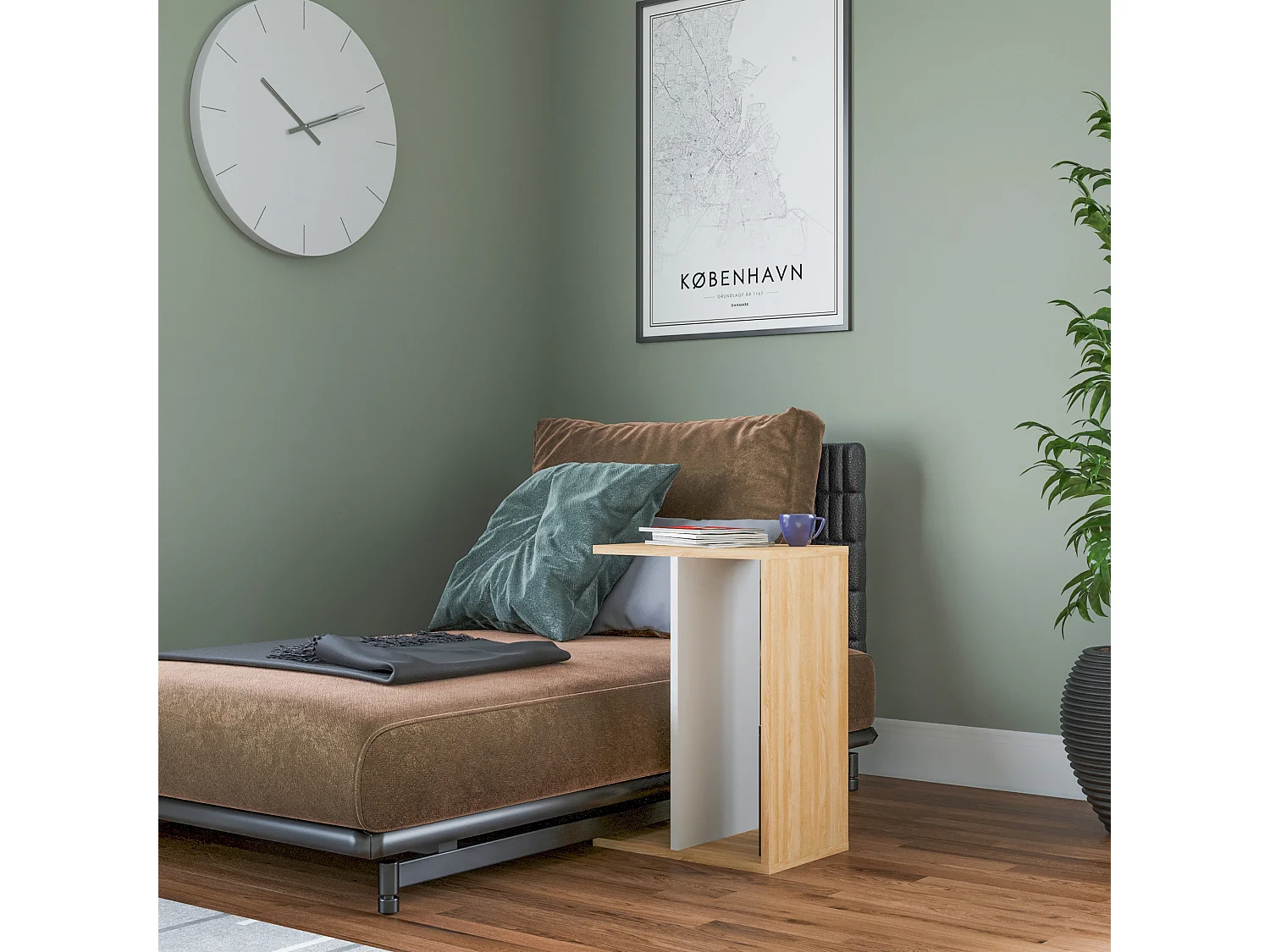 Table d'appoint de salon loira moderne chêne blanc 44,5x29,6x63,2 cm