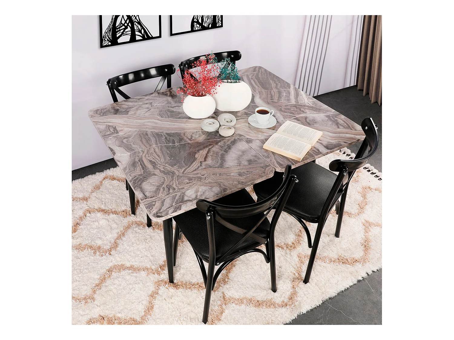 Table de salle à manger amazonas  carrée avec pieds en métal en couleur noir