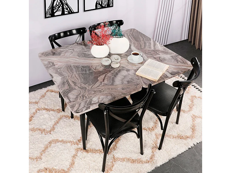 Table de salle à manger amazonas  carrée avec pieds en métal en couleur noir