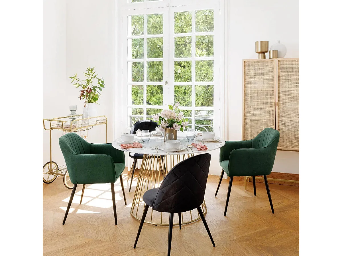 Table à Manger Effet Marbre "Rayo" 120cm Blanc