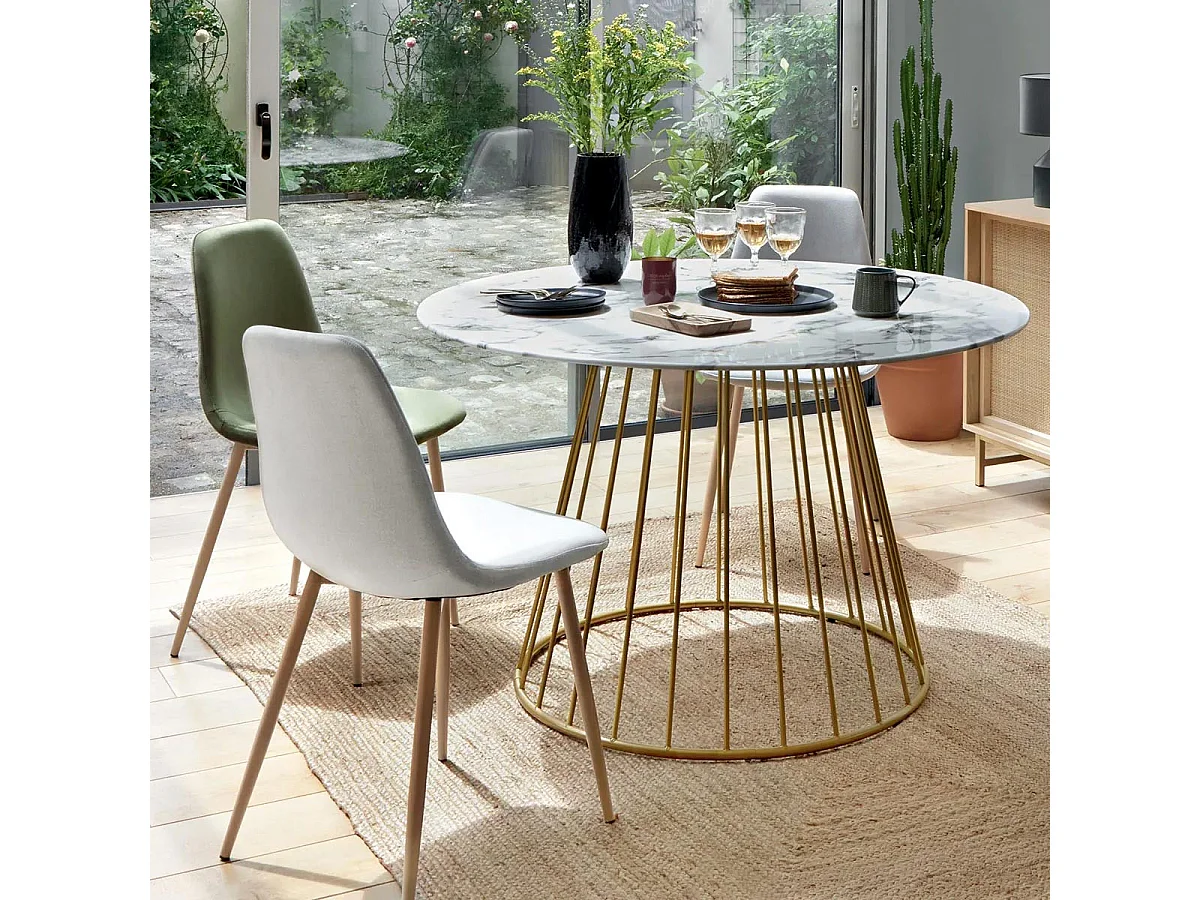 Table à Manger Effet Marbre "Rayo" 120cm Blanc