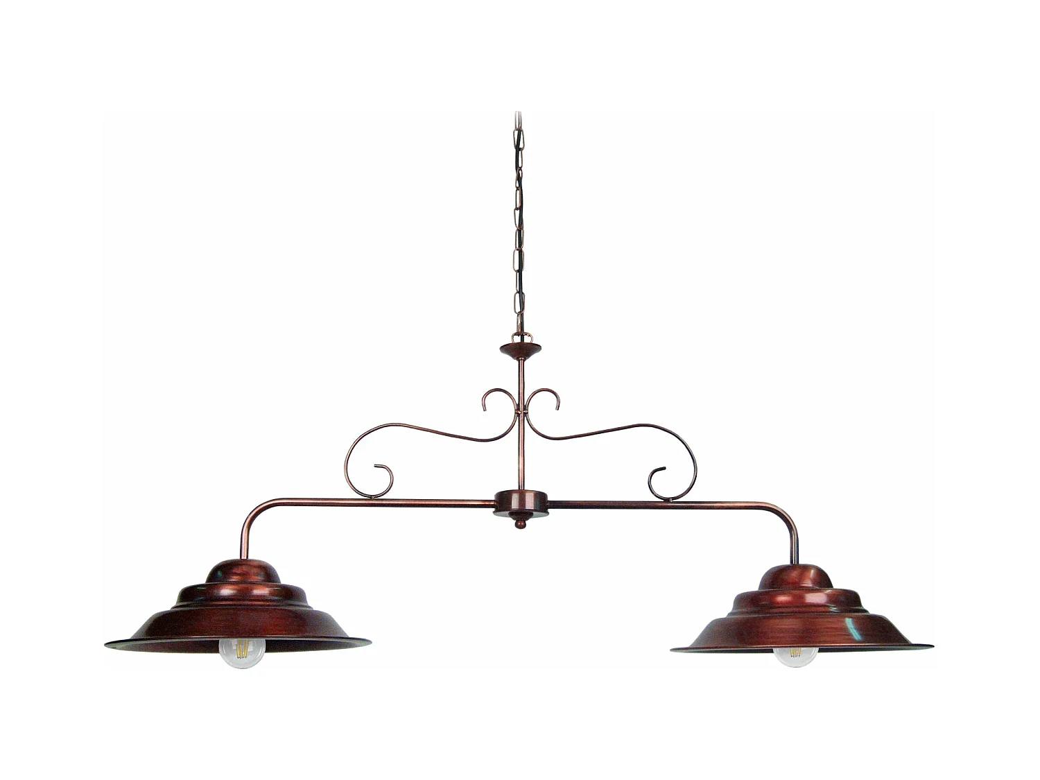 Lustre billard abat-jour cone métal cuivre 80 cm.