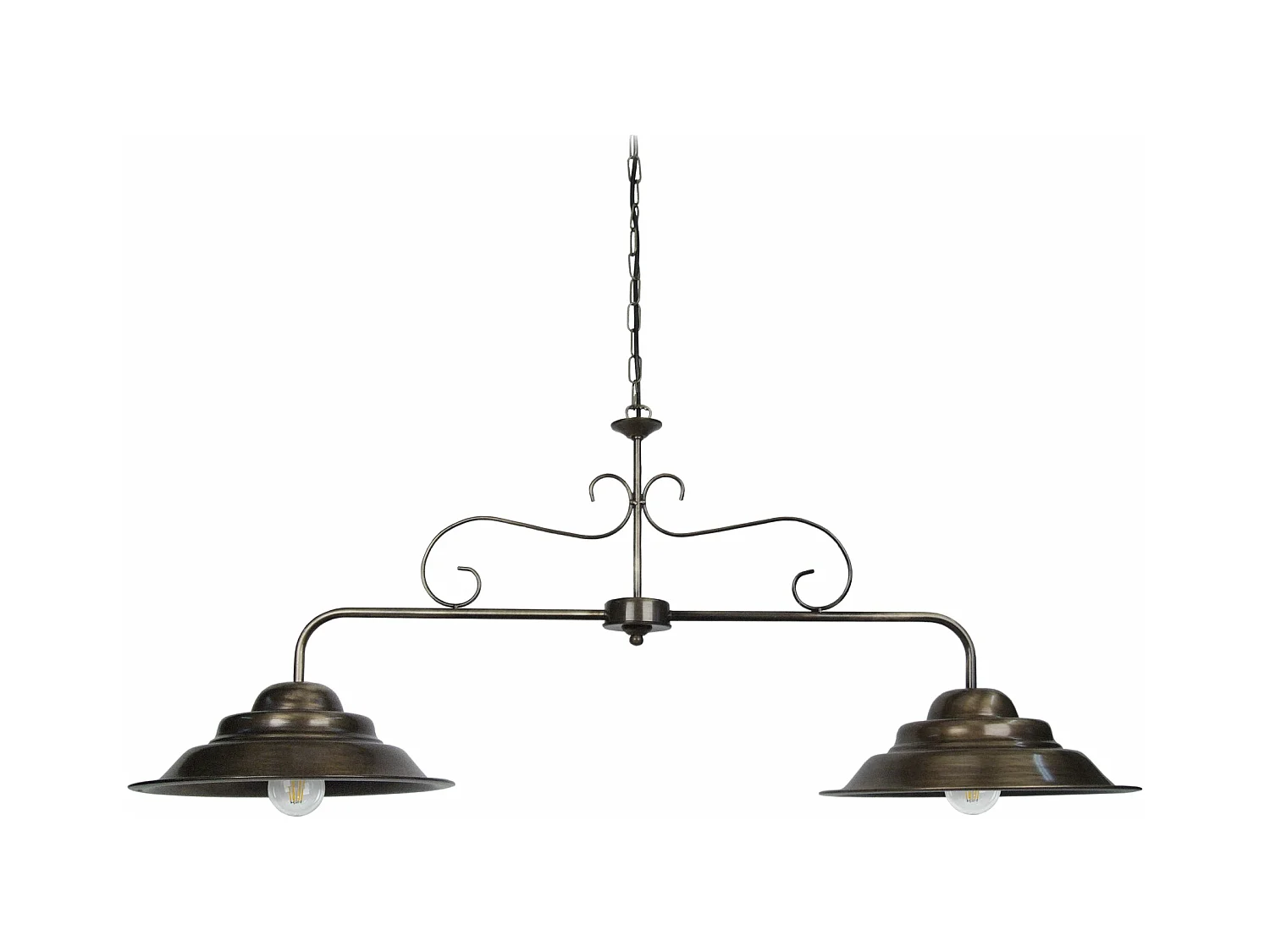 Lustre billard abat-jour cone métal laiton 80 cm.