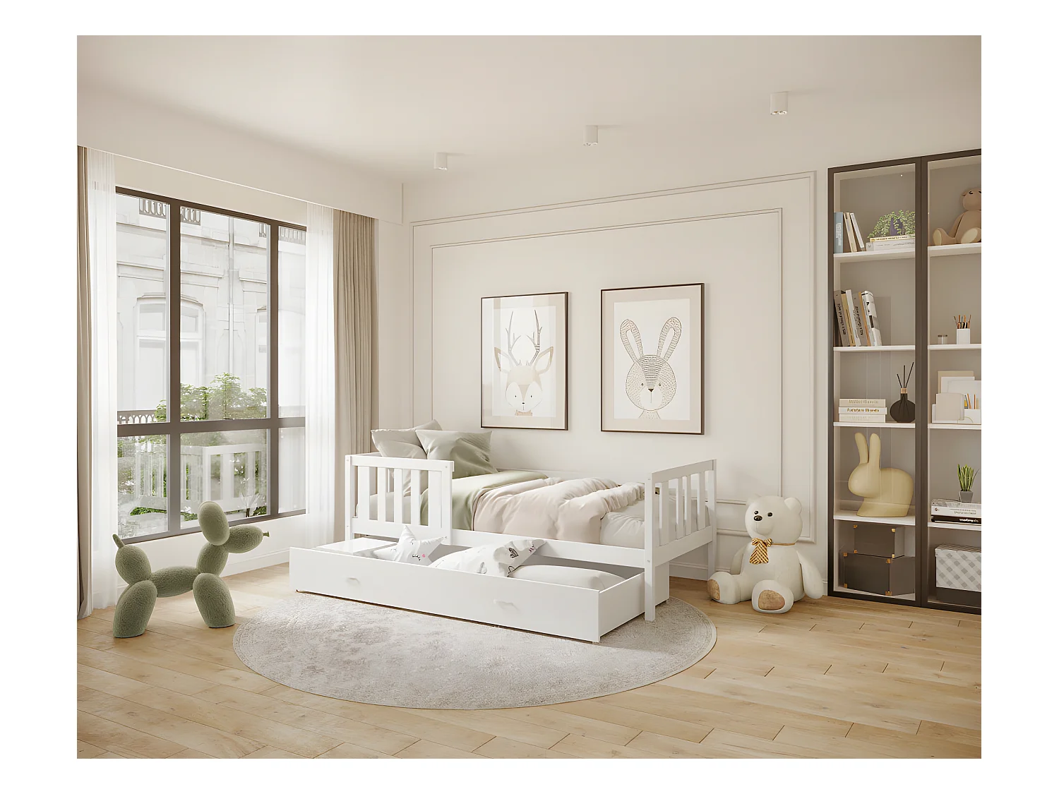 Lit enfant  NEMO 90X190 cm -  1 Sommier et Tiroir inclus Blanc