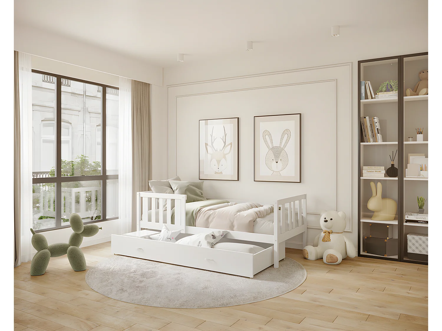 Lit enfant  NEMO 90X190 cm -  1 Sommier et Tiroir inclus Blanc