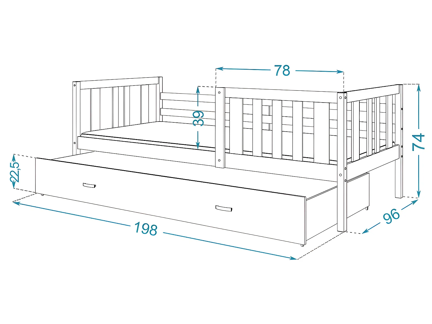 Lit enfant  NEMO 90X190 cm -  1 Sommier et Tiroir inclus Blanc