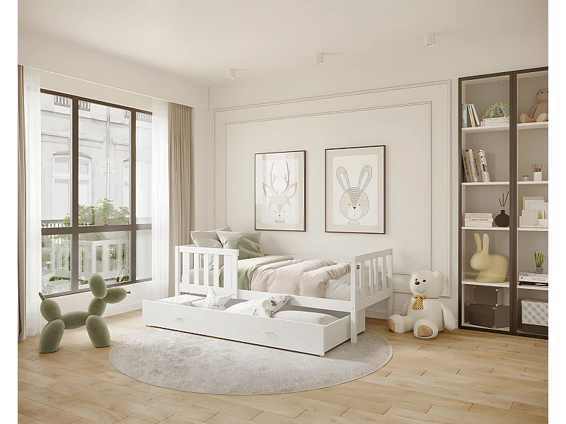 Lit enfant  NEMO 90X190 cm -  1 Sommier et Tiroir inclus Blanc