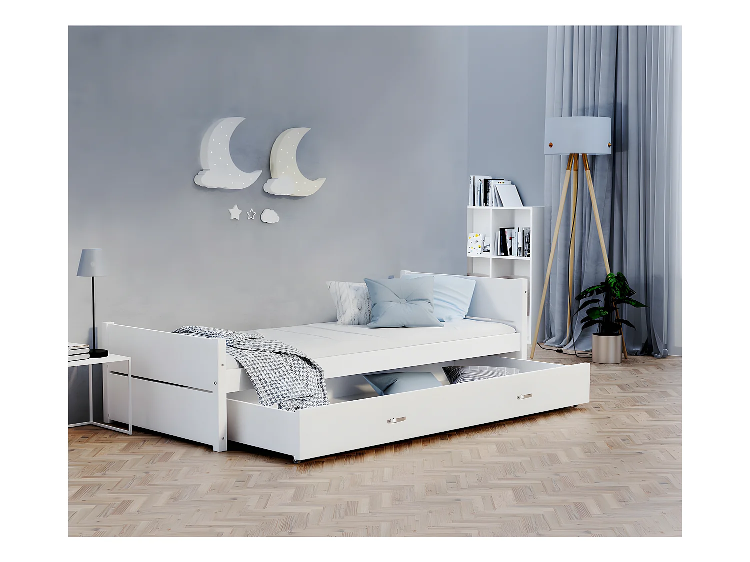 Lit enfant  Simon 90X200 cm -  1 Sommier et Tiroir inclus Blanc