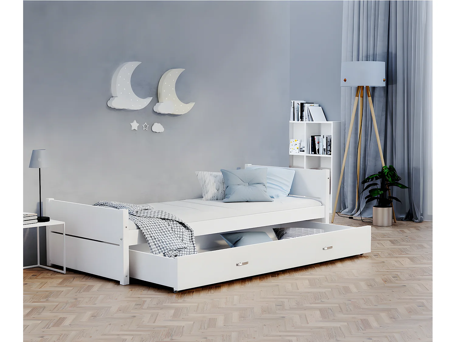 Lit enfant  Simon 90X200 cm -  1 Sommier et Tiroir inclus Blanc