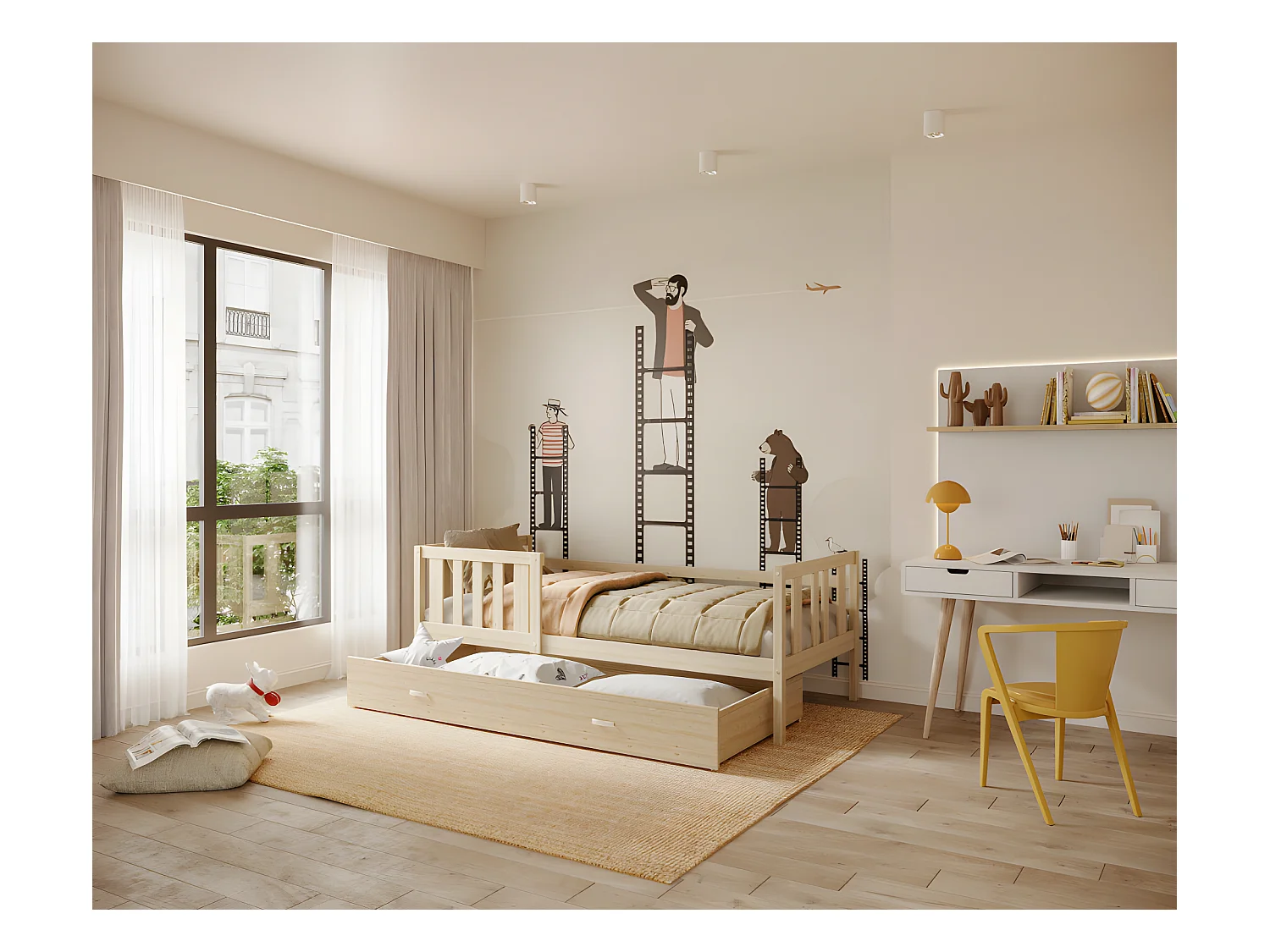 Lit enfant  NEMO 90X190 cm -  1 Sommier et Tiroir inclus Pin